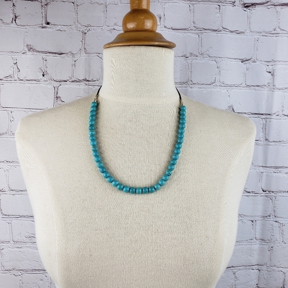 Turquoise Necklace Earrings Set Beaded Leather Silver Kenneth Cole Adjustable - Picture 12 of 12